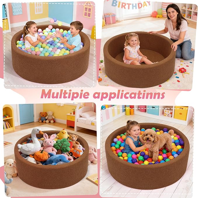 Imitation Teddy Colours Foam Ball Pit 35.4"x 11.8" Soft Round Playpen for Toddlers Dogs Cats with Soft Memory Sponge for Babies Indoor and Outdoor Game Brown (Balls not Included)