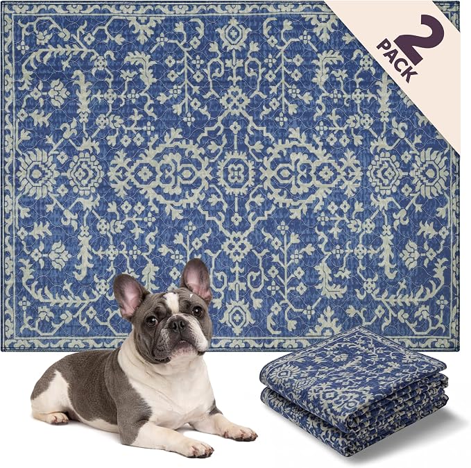 Lovewag Reusable Washable Dog Pee Pads, Royal Blue Quilt 36x48, 2 Pack | Non-slip, waterproof, absorbent dog pee pads for potty training, whelping, senior dogs, multi-pet households, easy to clean