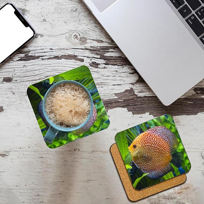 3dRose Super Pigeon Snakeskin Discus, Tropical Freshwater Fish Set of 8 Coasters - Cork