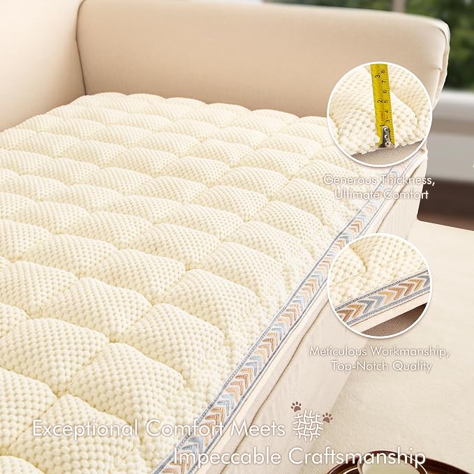 Couch Cover for Sofa, Sectional Couch Cover for Dogs, Sofa Cover Washable, Cushion Cover Blanket Pad Bed Mat for Pets, Chenille Furniture Protector, White, 27.6x59in
