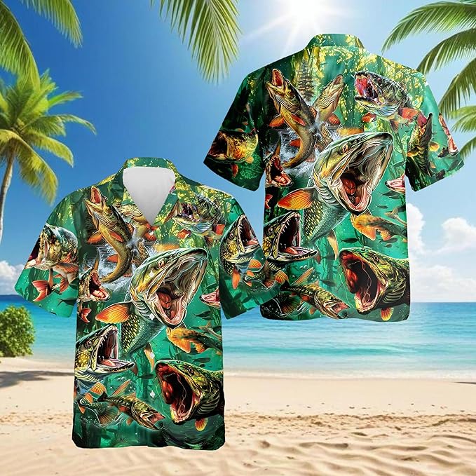 Fishing Crappie Hawaiian Shirt for Men, Button Down Summer Beach Short Sleeve, Fishing Lover Gifts, Sizes S-5XL