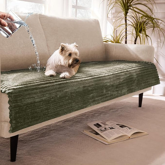 Waterproof Dual Non-Slip Couch Cover for Dogs, Fuzzy Soft Pet Couch Covers for 2 Cushion Sofa loveseat, Pet Friendly Soft Dog Bed Covers Sofa Cover Washable (Sage Green, 33" x 62" 1 Pack)