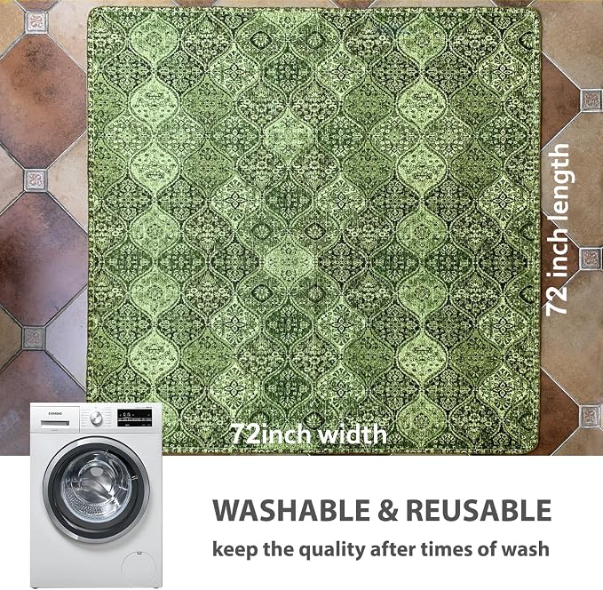 nunubaby Washable Pee Pads for Dogs, Stylish, Non-Slip and Leak-Proof Pee Pads. Reusable Potty Pads for Dogs for Crates and Floors.(Green/Multi,72" x72" )