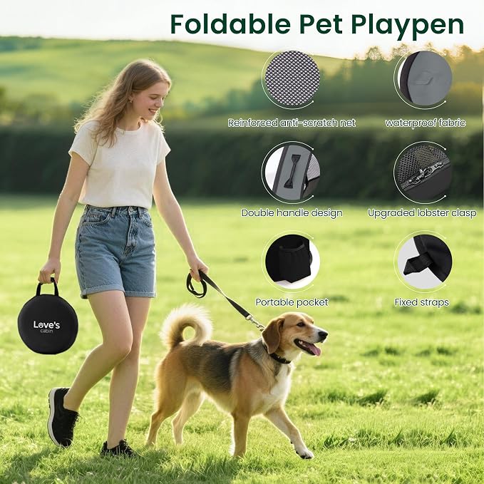 Love's cabin Pet Puppy Dog Playpen, Medium Dog Tent Crates Cage Indoor/Outdoor, Portable Exercise Playpen for Cat, Foldable Pop Up Dog Kennel Playpen with Carring Case (M, Grey)