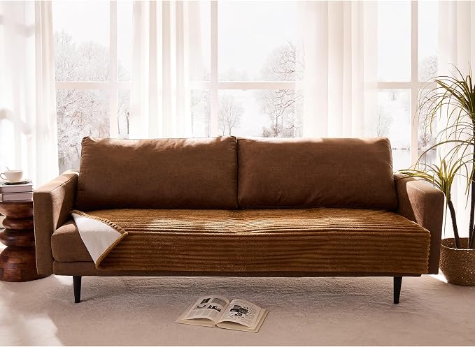 Waterproof Dual Non-Slip Couch Cover for Dogs, Fuzzy Soft Pet Couch Covers for 2 Cushion Sofa loveseat, Pet Friendly Soft Dog Bed Covers Sofa Cover Washable (Coconut, 33" x 62" 1 Pack)