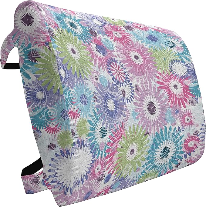 Ambesonne Floral Lumbar Back Support Pillow, Colorful Pastel Pattern with Flowers and Vintage Curls Ornate Style Gerbera Daisies, High Density Foam for Office Chairs Car Seats, 14" x 13", Purple Green