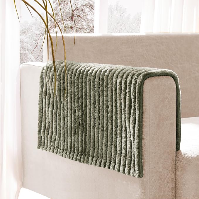 100% Waterproof Couch Arm Covers 2pcs, Fuzzy Chair Arm Covers Thick Soft Recliner Chair Armrest Protectors, Non-Slip Couch Armrest Cover Pet mats for Sofa (Sage Green, 22" x 22" 2 Pack)