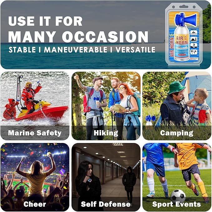 2 Pack 3.5oz Large Air Horn, 122DB Very Loud Air Horns Can, Marine Boat Horns for Safety, Meet Coast Guard, Fog Blow Horn Boat Accessories, Ideal for Boating, Camping, Hiking