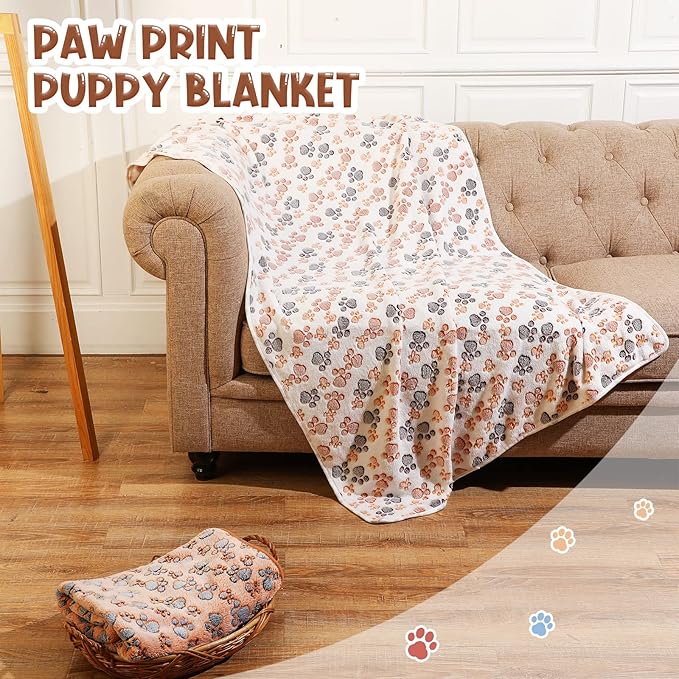 Tatuo 4 Pack Fleece Dog Blankets for Puppy Cats Multi-Size Sleep Mat for Pet Guinea Pig Soft Washable Warm Crate Bed Puppy Teething Toys Print Pattern Blanket Indoor(Mixed Color,40 x 63 Inch,Paw)