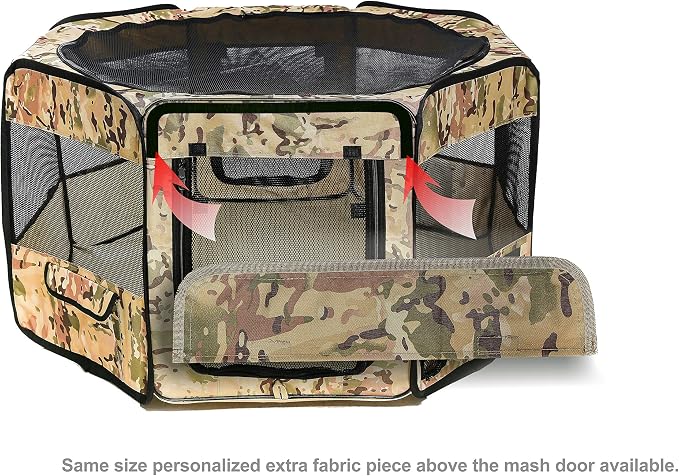 Pawer 36”×18.5” 8-Panel Foldable Pet Playpen, Desert Camouflage Pattern, Personalize Fabric Piece Available, for Cat/Dog/Puppy, 600D Oxford Cloth Portable Indoor & Outdoor Kennel with Carry Bag