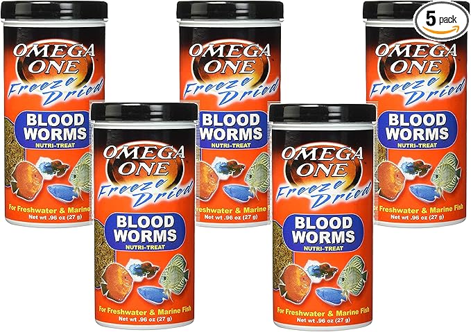 Omega One 5 Pack of Freeze Dried Blood Worms Fish Treat, 0.96oz Each