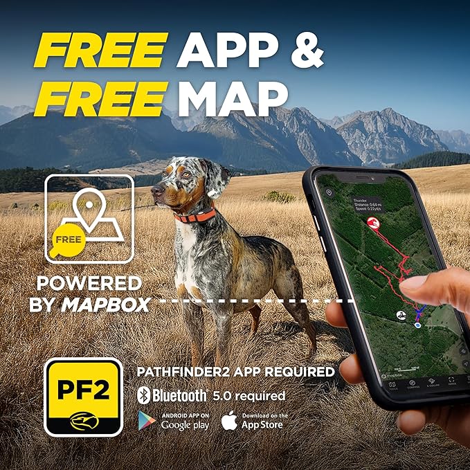 Dogtra Pathfinder 2 GPS Dog Tracker e Collar 9 Mile Long Range LED Light No Monthly fees Free App Waterproof Smartwatch Control Satellite Real Time Tracking Multiple Dogs Smartphone Required