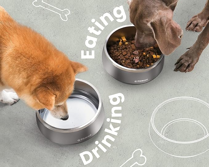 Pawaii Dog Bowl,68 oz Stainless Steel Food and Water Bowl,ID Tag,1 Pack | Double-Wall Design,Non-Slip Rubber Base,Dishwasher Safe,Smooth Open Design, Not a Slow Feeder,Easy-Rinse Interior