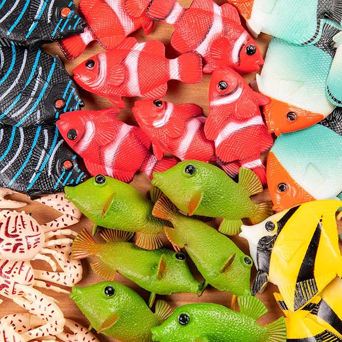 Terra by Battat – 60pcs Tropical Fish & Crab Toys – Mini Plastic Ocean Animal Figurines for Kids – Realistic Sea Creatures in Tube – Sensory Educational Playset for Toddlers Ages 3+