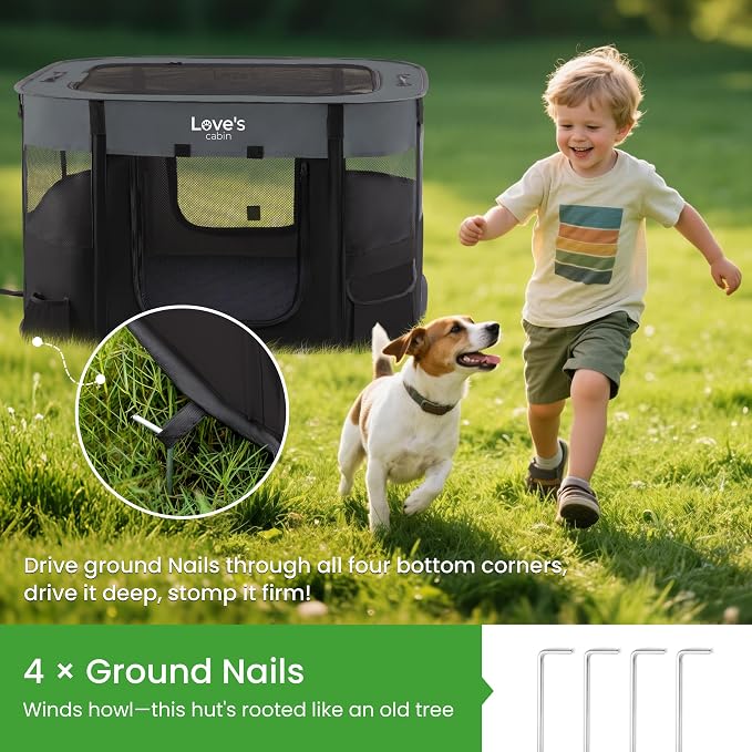 Love's cabin Dog Playpen Cat Pet Puppy Pen,Portable Playpens for Dogs Indoor Outdoor Travel Camping Use,Foldable Kennel Tent Crate for Rabbit Small Animals with Carrying Case (Grey with Pad, Small)