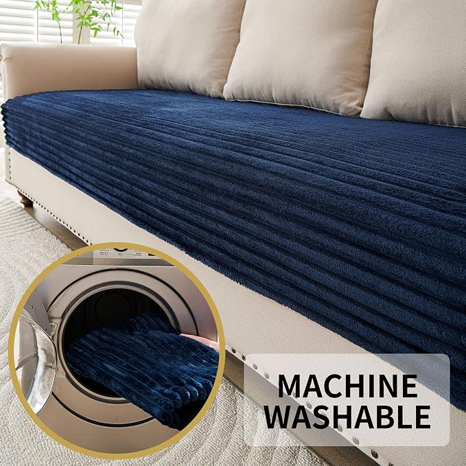 HAOMAIJIA Waterproof Couch Cover for Dogs Washable,Faux Fur Pet Couch Covers for Sofa,Soft Dog Bed Cover Non-Slip Couch Covers for 3 Cushion Couch Sofa Pet Friendly (Navy Blue, 35" x 47" 1 Pack)