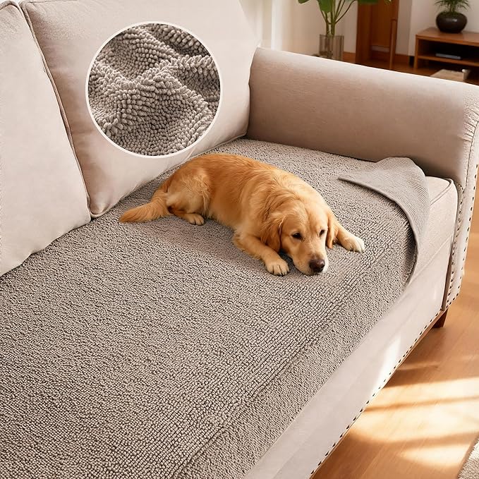 H.VERSAILTEX Non Slip Pet Couch Cover Chenille Dog Bed Protector Thick Soft Sofa Slipcover Pet Friendly Washable Couch Cushion Covers for Pets (30" x 53", Taupe)