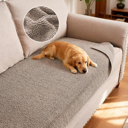 H.VERSAILTEX Non Slip Pet Couch Cover Chenille Dog Bed Protector Thick Soft Sofa Slipcover Pet Friendly Washable Couch Cushion Covers for Pets (30" x 70", Taupe)