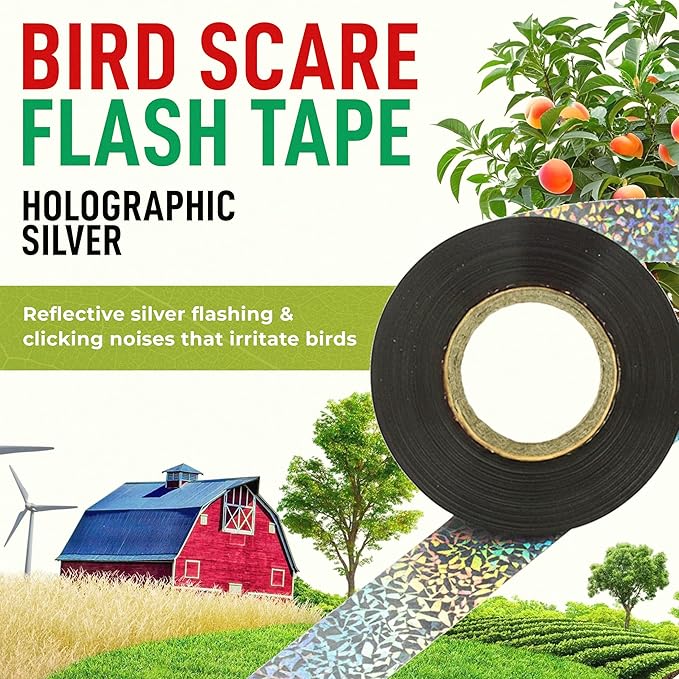 500 Ft Reflective Holographic Bird Tape – Visual and Sound Reflective Ribbon for Outdoor Use in Gardens, Orchards, Vineyards, Trees, and Boats