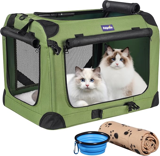 Petprsco Large Cat Carrier for 2 Cats/Small Dogs 24"x17"x17" for Car Travel | Soft Pet Carrier for Large Cats & Small/Medium Dogs, Includes Warm Blanket, Foldable Bowl & Washable Pad, for Long Car Trips