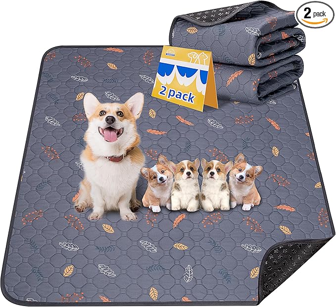 Washable Pee Pads for Dogs - 2 Pack Puppy Pads with Super Absorbent, Non-Slip, Reusable Pee Pads Specifically Designed for Dog Playpen, Crate, Whelping Box, Floor - 36" x 41", Grey