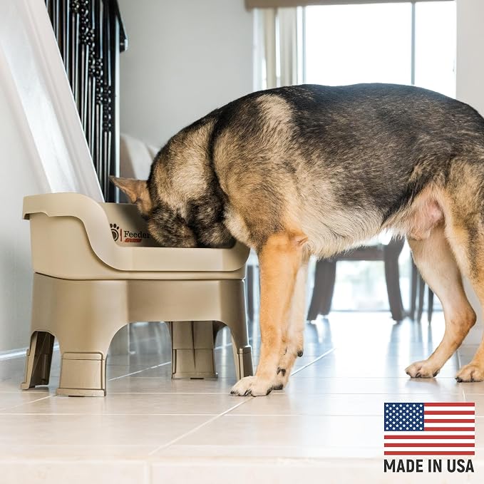 Neater Feeder Deluxe Mess-Proof Elevated Dog Bowls for Large Dogs (40+ lbs), 2 Height Adjustable (14.5” & 17.5”) No-Spill Raised Dog Bowl Stand w/Slow Feed Bowl for Food, Made in USA, Cappuccino