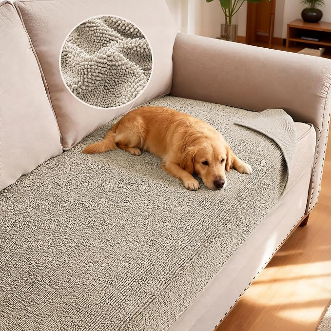 H.VERSAILTEX Non Slip Pet Couch Cover Chenille Dog Bed Protector Thick Soft Sofa Slipcover Pet Friendly Washable Couch Cushion Covers for Pets (30" x 53", Island Fossi)