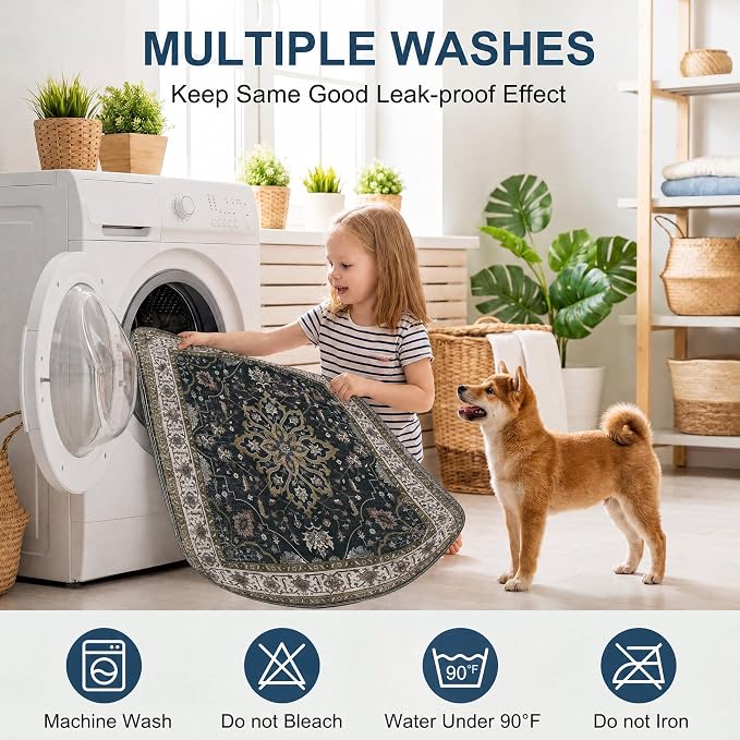 Washable Pee Pads for Dogs,Great Urine Absorbent Reusable Puppy Training Pads,Waterproof,Leak-Proof & Non-Slip Potty Pads for Whelping,Crate,Playpen,Bed.(Black Floral,54"x54")