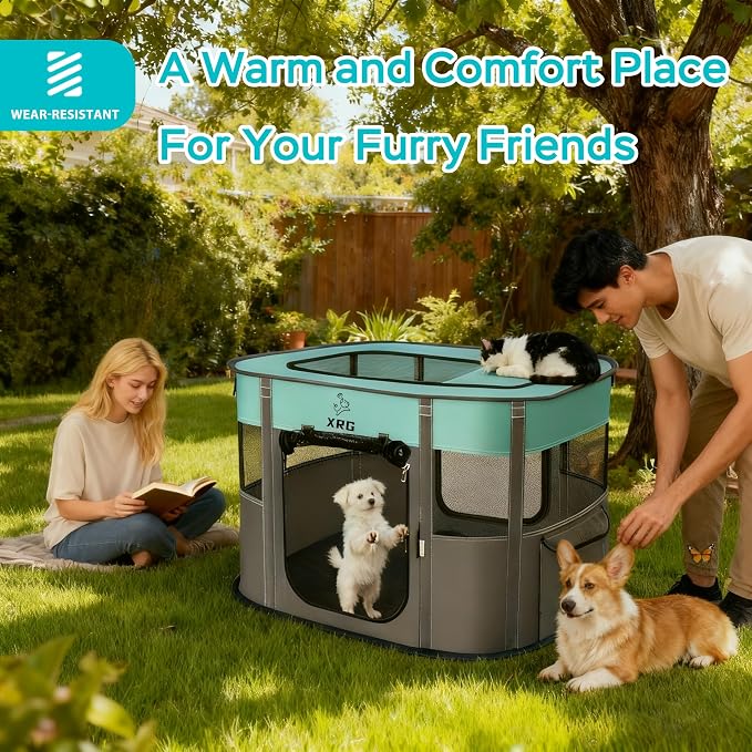 XRG Foldable Pet Playpen，Indoor Cat cage Puppy Crates M(31.5"x23.6"x21.7") | Portable Dog Crates with Upgrade Breathable Mesh，Sturdy Cat Kennel Indoor & Outdoor for Rabbit or Small Animals，Green