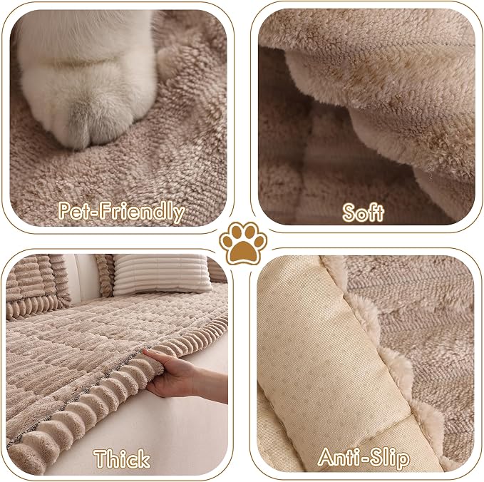 Couch Cover for Sofa, Sectional Couch Cover for Dogs, Sofa Cover Washable, Cushion Cover Blanket Pad Bed Mat for Pets, Fleece Furniture Protector, Brown, 27.6x59in