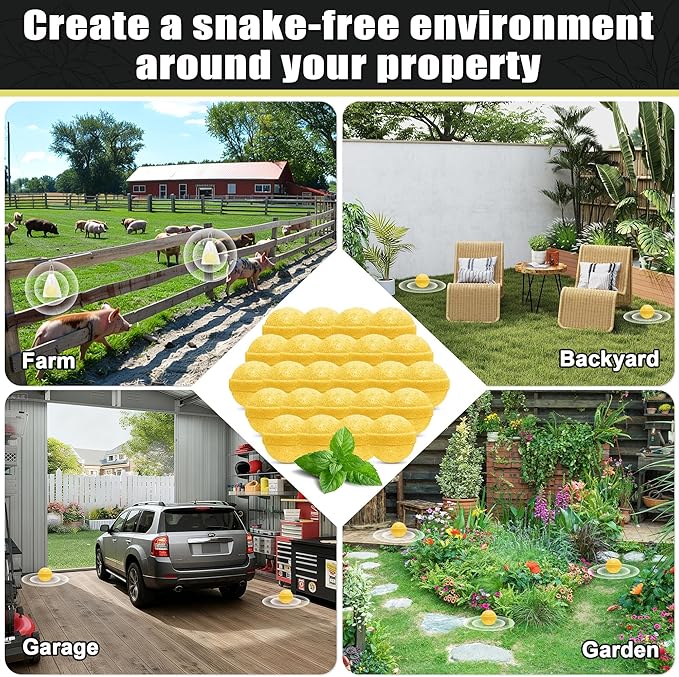 24 Pack Snake Repellent Balls, Natural Snake Deterrent for Yard, Garden & Garage, Long Lasting Outdoor & Indoor Snake Repellent, Safe for Pets & Kids, Easy to Use