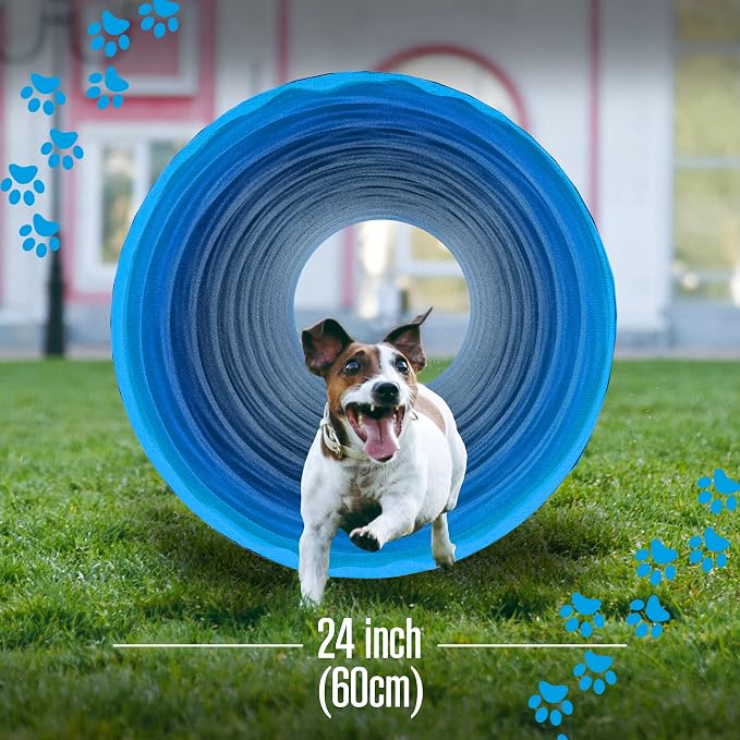 Dog Tunnel, Dog Agility Tunnel, Play, 18 Feet, Small, Medium, Large, Blue | Houseables Agility Equipment, Puppy Obstacle Course, Crawling, Pet Playground, Indoor/Outdoor, Pop Up Set, Exercise Tube, Toy
