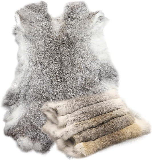 Craft Rabbit Fur Pelt Skin Genuine Tanned Animal Hide with Sewing Quality Leather 12" by 14" for Decoration DIY Crafts Cat Dog Toys Fur Fabric（5Pcs, Grey）
