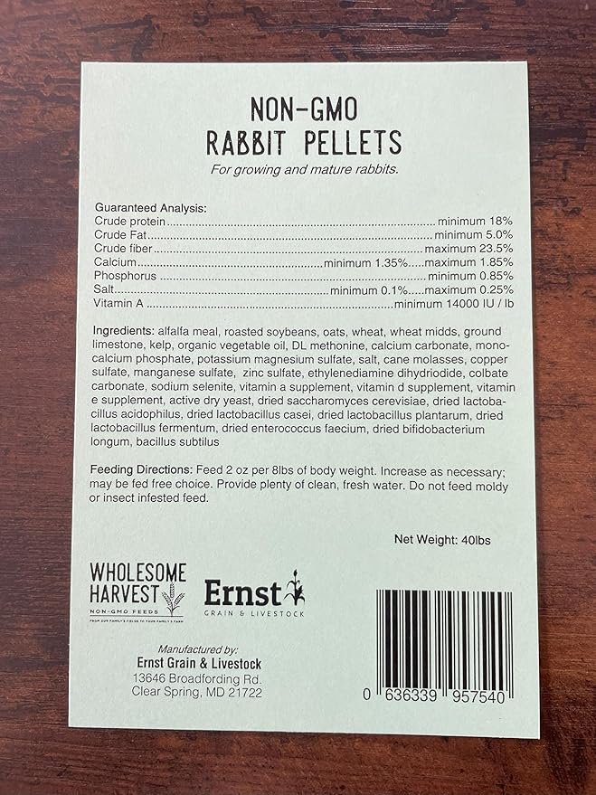 Non-GMO Rabbit Pellets - 10 lbs, 18% Protein, 1.1% Calcium, Rabbit Food Pellets with Alfalfa Hay, Supports Digestion, Promotes Strong Bones, Ideal for Growing & Mature Rabbits