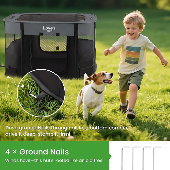 Love's cabin Pet Puppy Dog Playpen, Medium Dog Tent Crates Cage Indoor/Outdoor, Portable Exercise Playpen for Cat, Foldable Pop Up Dog Kennel Playpen with Carring Case (M, Grey)