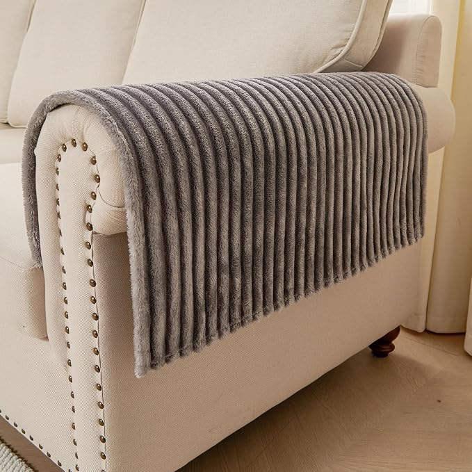 HAOMAIJIA Waterproof Couch Cover for Dogs Washable,Faux Fur Pet Couch Covers for Sofa,Soft Dog Bed Cover Non-Slip Couch Covers for 3 Cushion Couch Sofa Pet Friendly (Grey, 23" x 23" 2 Pack)