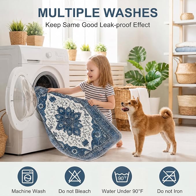4PACK Washable Pee Pads for Dogs,Great Urine Absorbent Reusable Puppy Training Pads,Waterproof,Leak-Proof & Non-Slip Potty Pads for Whelping,Crate,Playpen,Bed.(Dark Navy Floral,24"x36")