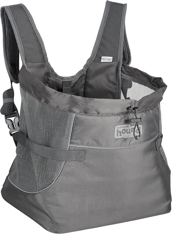 Outward Hound PupPak Dog Front Carrier, Grey, Medium, 12.5" x 9" x 14" | Hands-Free Pet Backpack, Water-Resistant, Breathable Mesh, Safety Clip, Hiking & Camping, Small Dogs up to 20 lbs