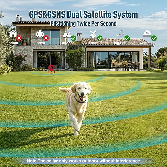 GPS Dog Collar Fence System - Invisible Electric Fence for Dogs with 3 Warning Modes, Adjustable Radius 33-9999Yards, IPX7 Waterproof Rechargeable Wireless Dog Fence for Outdoor Use