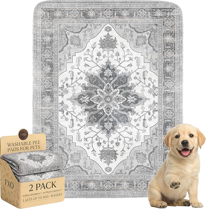 Washable Pee Pads for Dogs,Great Urine Absorbent Reusable Puppy Training Pads,Waterproof,Leak-Proof & Non-Slip Potty Pads for Whelping,Crate,Playpen,Bed.(Gray Floral,18"x24")
