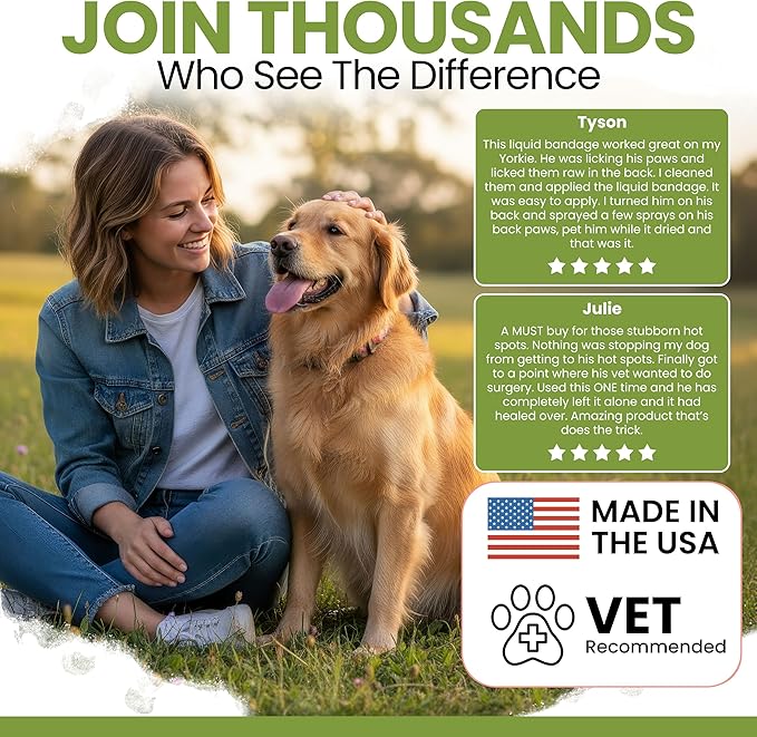 Liquid Bandage for Dogs 4oz Waterproof Spray - Chew + Heal Labs Wound Care with Aloe for Cuts, Scrapes, Stitches, Paw Injuries - Breathable, Safe if Licked