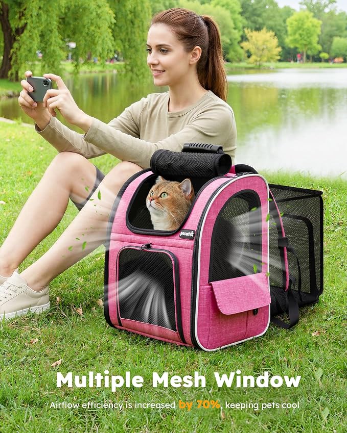 pecute Cat Backpack Extendable, Cat Carrier Backpack with Breathable Window | Durable Oxford Cloth, Lockable Zipper,Use for Pet Under 11 lbs to Travel