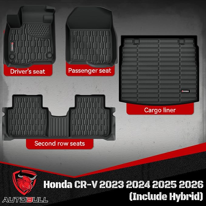 Floor Mats & Cargo Liner Compatible with Honda CR-V 2023 2024 2025 2026 (Include Hybrid), Full Set All Weather Protection 1st, 2nd Row Car Liners & Trunk Mat, Black