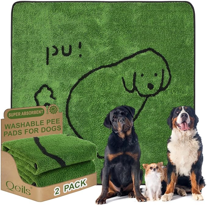 Reusable Puppy Pads , Washable Pee Pads for Dogs 48" x 48" 2 Pack | Super Absorbent & Leakproof Potty Training Pads, Plush Grass-Look With Non-Slip Backing For Crates, Playpens & Small Pets