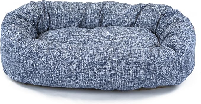 Majestic Pet Bagel Calming Dog Bed, 24 Inch Small, Round, Washable, Blue | Cozy Soft Fluffy Donut Pet Bed with Spine Support for Head Rest – Anti-Anxiety Comfort for Puppies & Dogs, 24x19x7 Inches