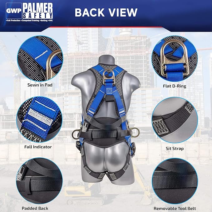 Fall Protection Hammerhead Kit I 5pt Safety Harness, 6' Double Leg Lanyard, 18" D-Ring Extender (Blue - 2XLG)