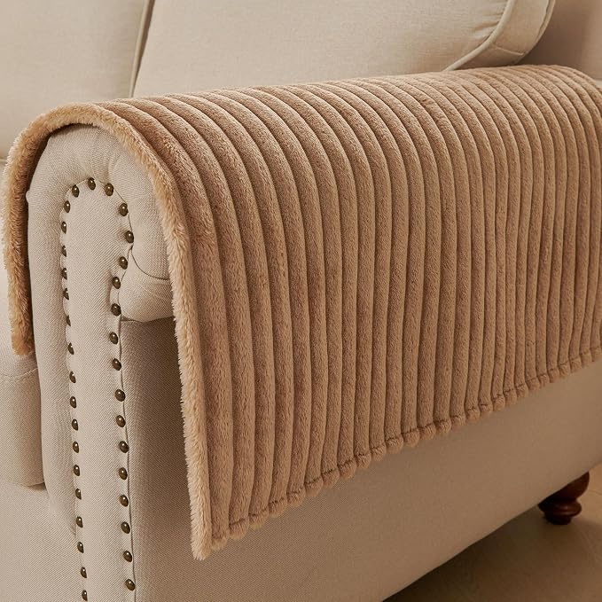 HAOMAIJIA Waterproof Couch Cover for Dogs Washable,Faux Fur Pet Couch Covers for Sofa,Soft Dog Bed Cover Non-Slip Couch Covers for 3 Cushion Couch Sofa Pet Friendly (Khaki, 23" x 23" 2 Pack)