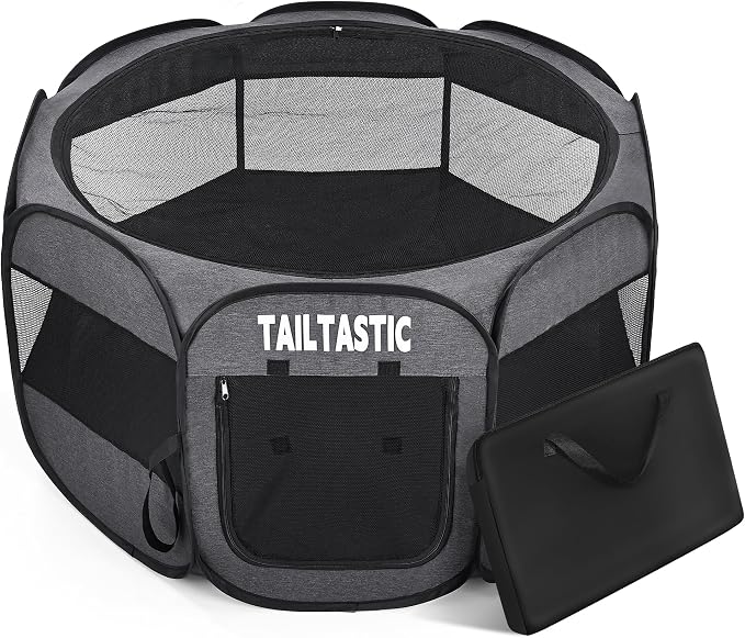 Portable Pet Playpen for Small Dogs & Cats, Foldable Puppy Safety Pen with Removable Zipper Top, Breathable Mesh Dog Delivery Room, Indoor Isolation Cage for Kittens/Rabbits (Dark Grey, Small)