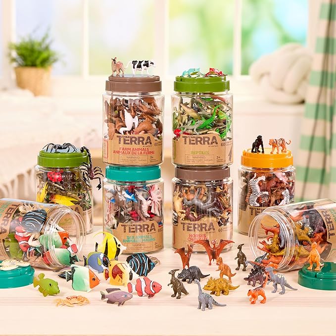 Terra by Battat – 60 Pieces Ocean Animal Figurines – Realistic Mini Sea Animal Toys – Sharks, Dolphins, Penguins, Turtles, Crabs & Starfish for Toddlers & 3+ Years