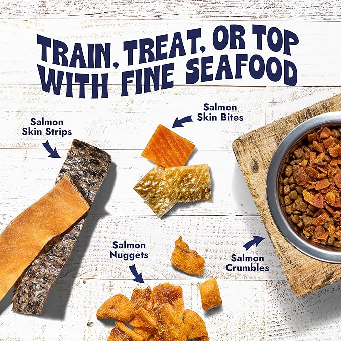 Finfare Freeze Dried Salmon Skin Treats for Dogs, Protein & Omega-3s, Grain Free Salmon Dog Training Treats, Crafted in USA, Bites - 2oz